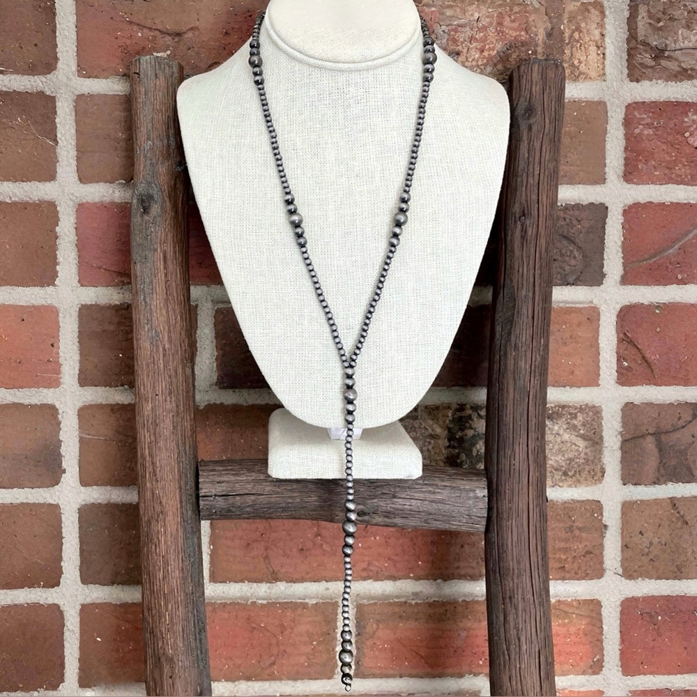 Navajo Style Pearl Graduated Lariat Necklace